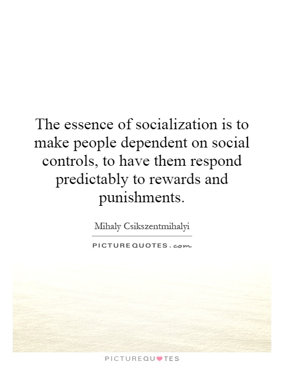 The essence of socialization is to make people dependent on social controls, to have them respond predictably to rewards and punishments Picture Quote #1