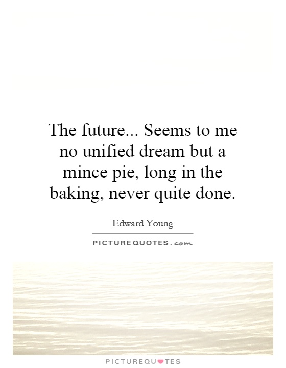The future... Seems to me no unified dream but a mince pie, long in the baking, never quite done Picture Quote #1