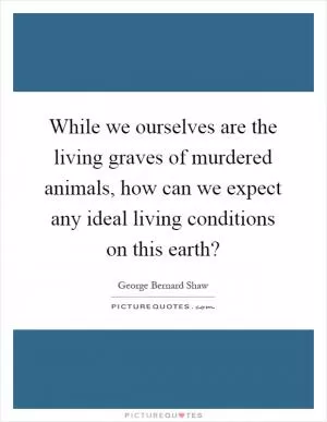 While we ourselves are the living graves of murdered animals, how can we expect any ideal living conditions on this earth? Picture Quote #1
