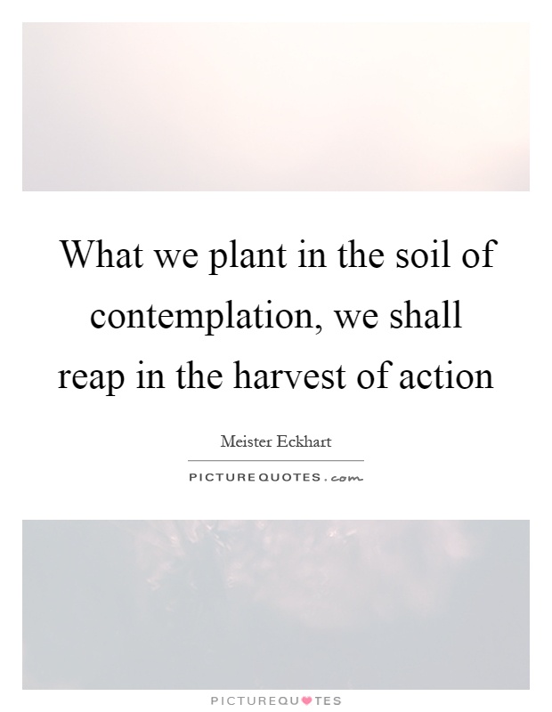 What we plant in the soil of contemplation, we shall reap in the harvest of action Picture Quote #1