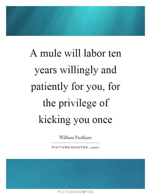 A mule will labor ten years willingly and patiently for you, for the privilege of kicking you once Picture Quote #1