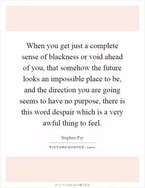 When you get just a complete sense of blackness or void ahead of you, that somehow the future looks an impossible place to be, and the direction you are going seems to have no purpose, there is this word despair which is a very awful thing to feel Picture Quote #1