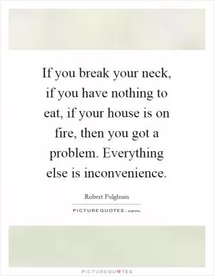 If you break your neck, if you have nothing to eat, if your house is on fire, then you got a problem. Everything else is inconvenience Picture Quote #1