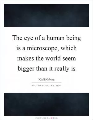 The eye of a human being is a microscope, which makes the world seem bigger than it really is Picture Quote #1