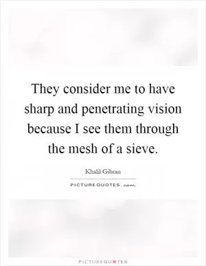 They consider me to have sharp and penetrating vision because I see them through the mesh of a sieve Picture Quote #1
