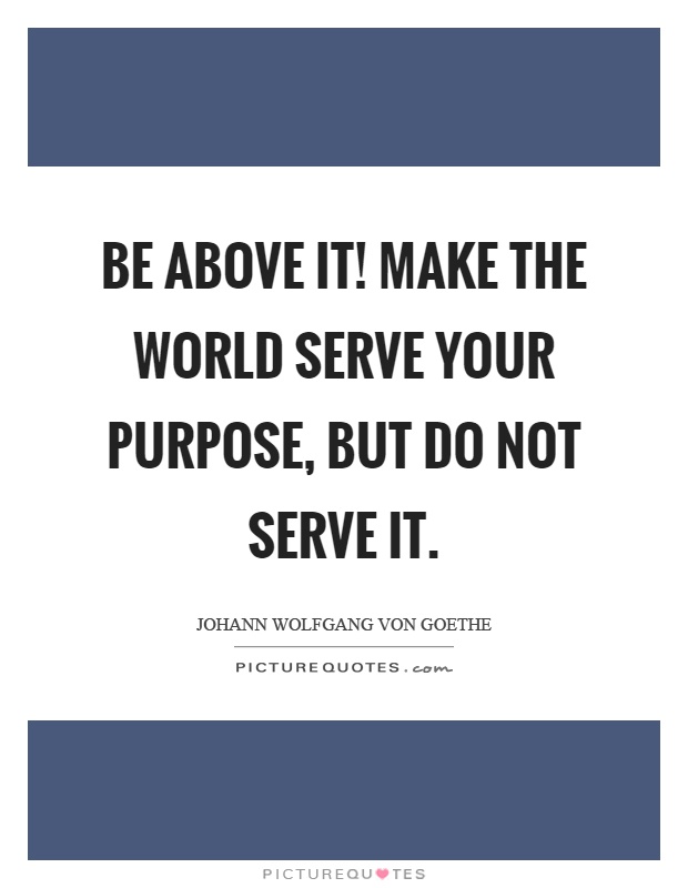 Be above it! Make the world serve your purpose, but do not serve it Picture Quote #1