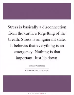 Stress is basically a disconnection from the earth, a forgetting of the breath. Stress is an ignorant state. It believes that everything is an emergency. Nothing is that important. Just lie down Picture Quote #1