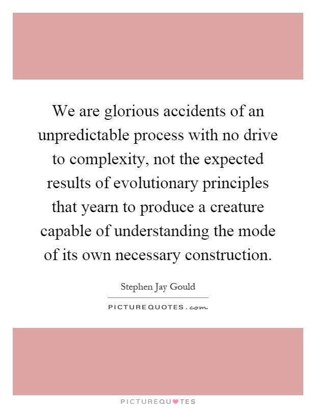 We are glorious accidents of an unpredictable process with no drive to complexity, not the expected results of evolutionary principles that yearn to produce a creature capable of understanding the mode of its own necessary construction Picture Quote #1