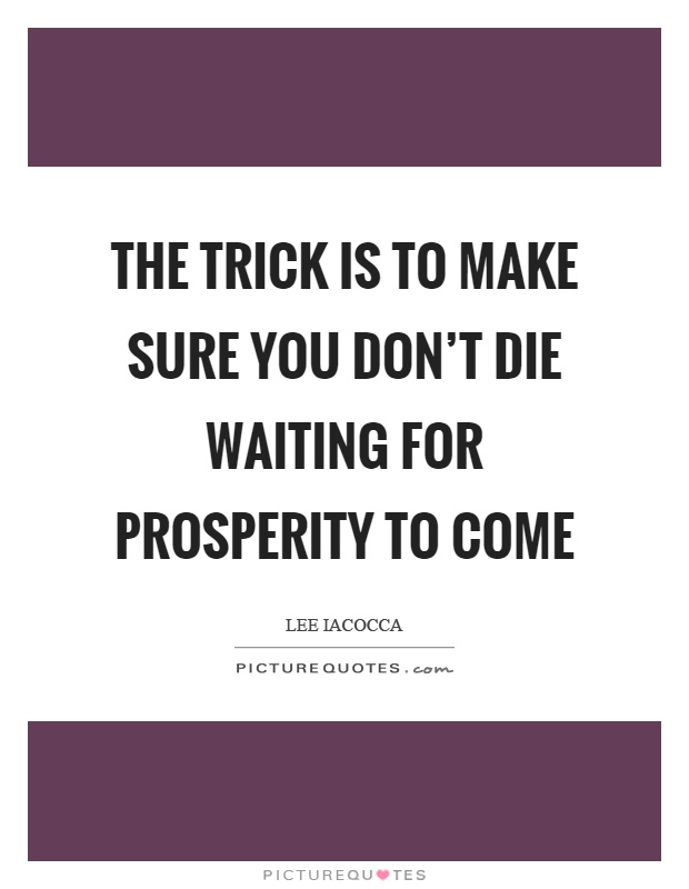 The trick is to make sure you don't die waiting for prosperity to come Picture Quote #1