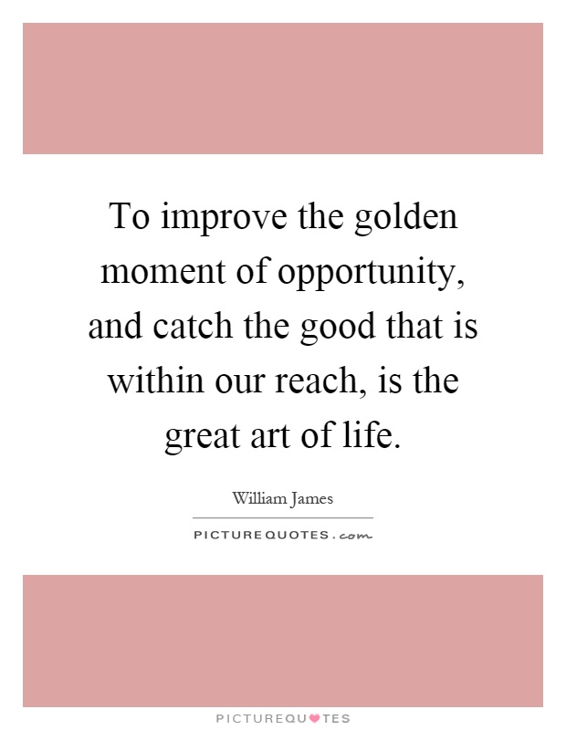 To improve the golden moment of opportunity, and catch the good that is within our reach, is the great art of life Picture Quote #1