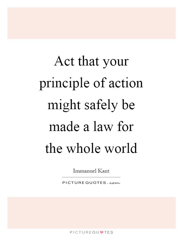 Act that your principle of action might safely be made a law for the whole world Picture Quote #1