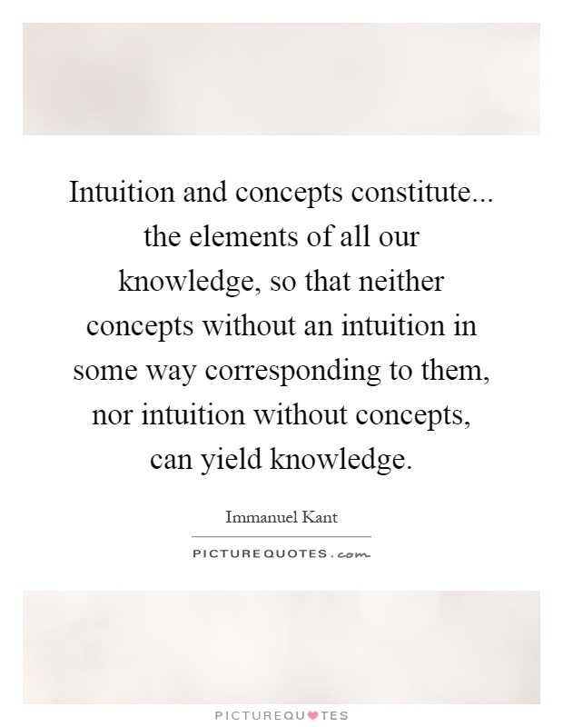 Intuition and concepts constitute... the elements of all our knowledge, so that neither concepts without an intuition in some way corresponding to them, nor intuition without concepts, can yield knowledge Picture Quote #1