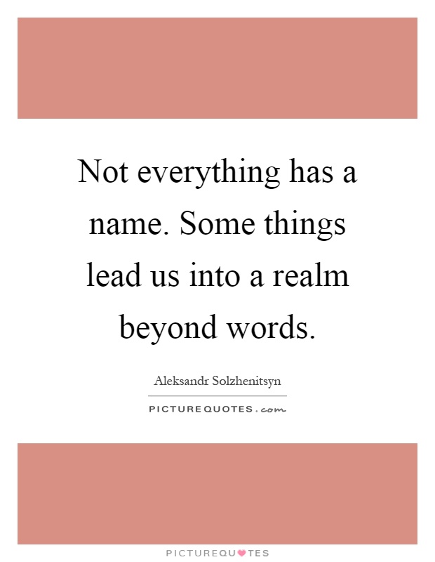 Not everything has a name. Some things lead us into a realm beyond words Picture Quote #1