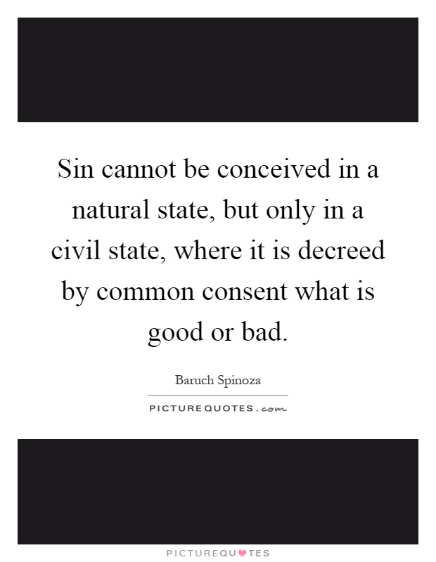 Sin cannot be conceived in a natural state, but only in a civil state, where it is decreed by common consent what is good or bad Picture Quote #1