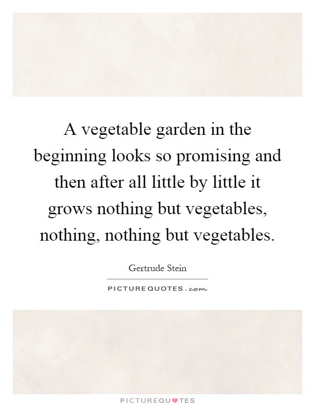 A vegetable garden in the beginning looks so promising and then after all little by little it grows nothing but vegetables, nothing, nothing but vegetables Picture Quote #1