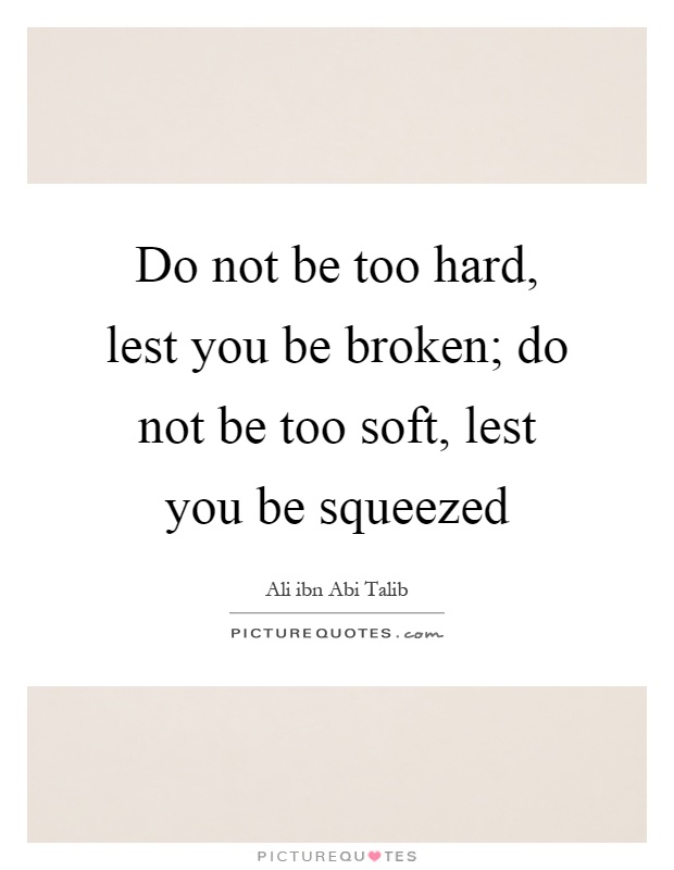 Do not be too hard, lest you be broken; do not be too soft, lest you be squeezed Picture Quote #1