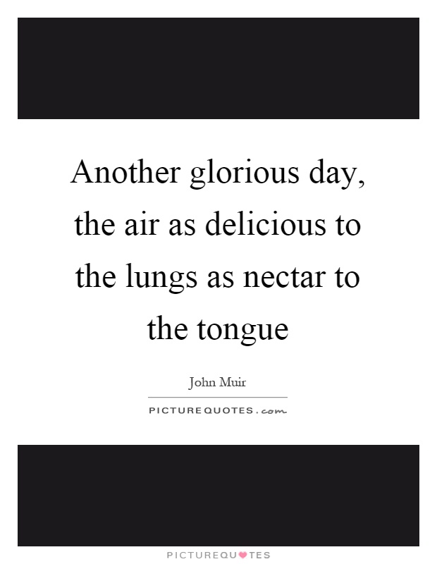Another glorious day, the air as delicious to the lungs as nectar to the tongue Picture Quote #1