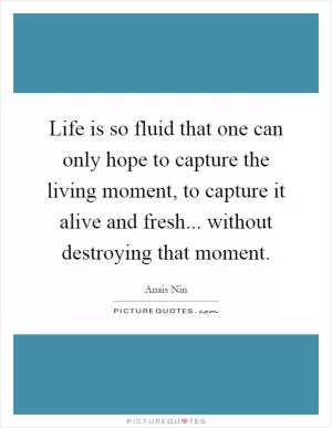 Life is so fluid that one can only hope to capture the living moment, to capture it alive and fresh... without destroying that moment Picture Quote #1