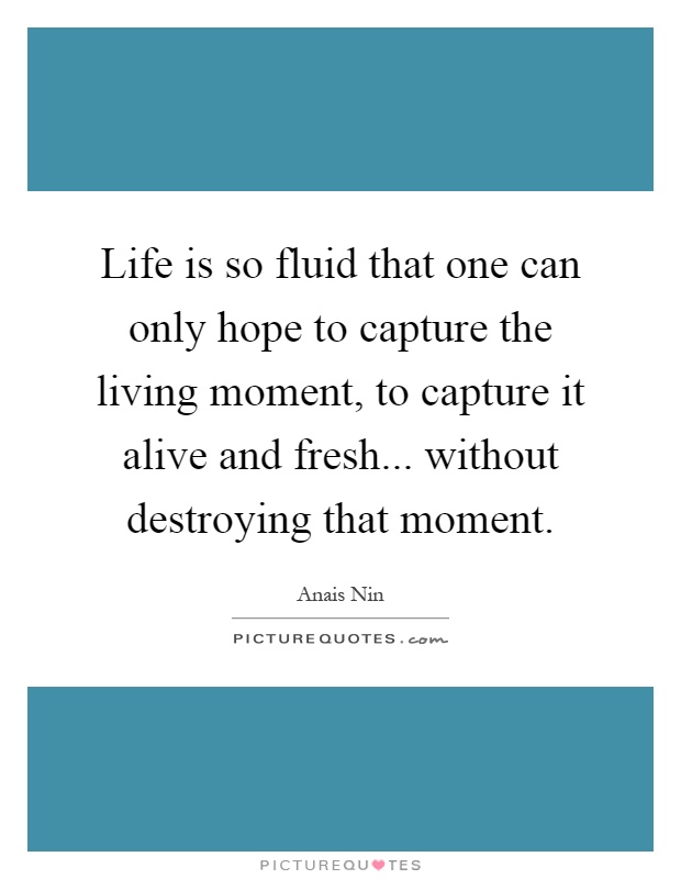 Life is so fluid that one can only hope to capture the living moment, to capture it alive and fresh... without destroying that moment Picture Quote #1