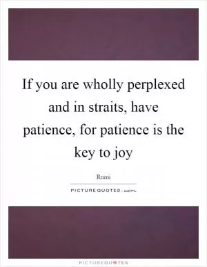 If you are wholly perplexed and in straits, have patience, for patience is the key to joy Picture Quote #1
