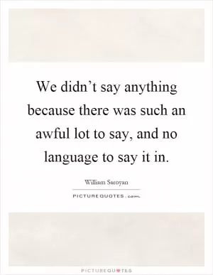 We didn’t say anything because there was such an awful lot to say, and no language to say it in Picture Quote #1