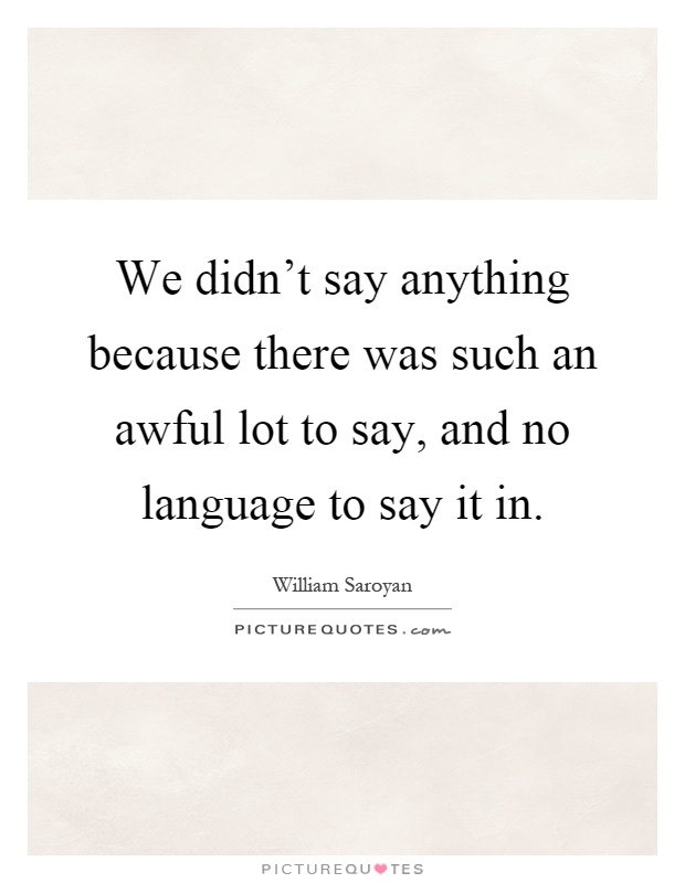 We didn't say anything because there was such an awful lot to say, and no language to say it in Picture Quote #1