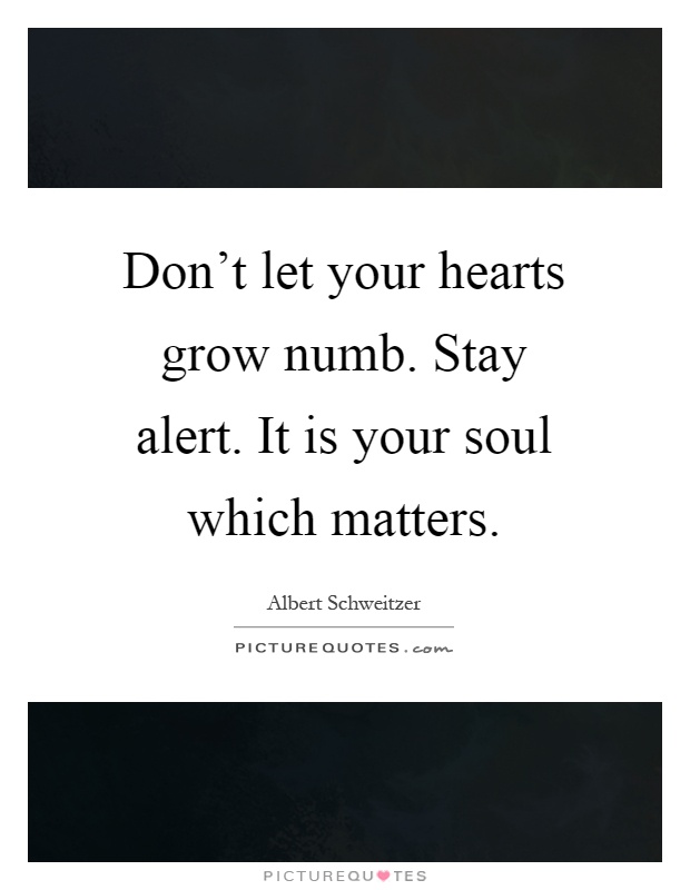 Don't let your hearts grow numb. Stay alert. It is your soul which matters Picture Quote #1