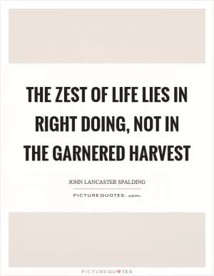The zest of life lies in right doing, not in the garnered harvest Picture Quote #1