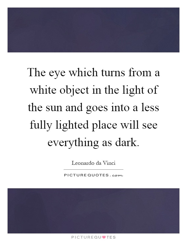The eye which turns from a white object in the light of the sun and goes into a less fully lighted place will see everything as dark Picture Quote #1