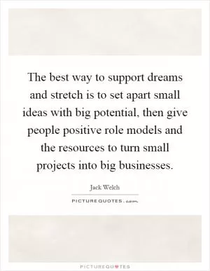 The best way to support dreams and stretch is to set apart small ideas with big potential, then give people positive role models and the resources to turn small projects into big businesses Picture Quote #1