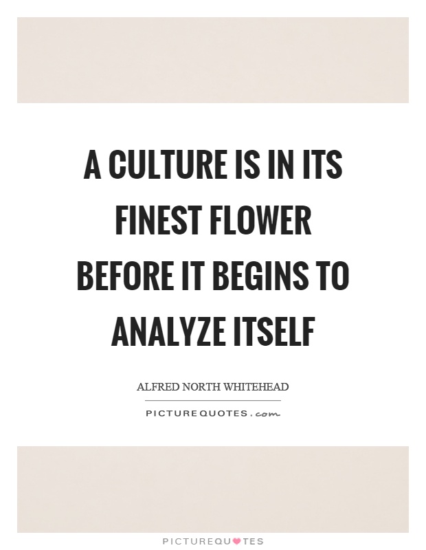 A culture is in its finest flower before it begins to analyze itself Picture Quote #1