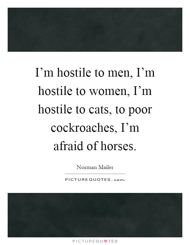 I'm hostile to men, I'm hostile to women, I'm hostile to cats, to poor cockroaches, I'm afraid of horses Picture Quote #1