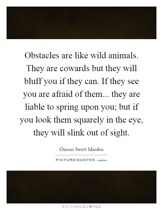 Obstacles are like wild animals. They are cowards but they will bluff you if they can. If they see you are afraid of them... they are liable to spring upon you; but if you look them squarely in the eye, they will slink out of sight Picture Quote #1