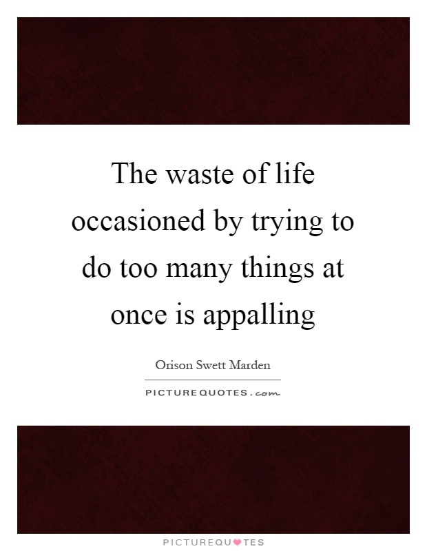 The waste of life occasioned by trying to do too many things at once is appalling Picture Quote #1