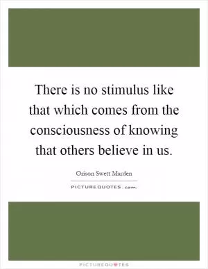 There is no stimulus like that which comes from the consciousness of knowing that others believe in us Picture Quote #1
