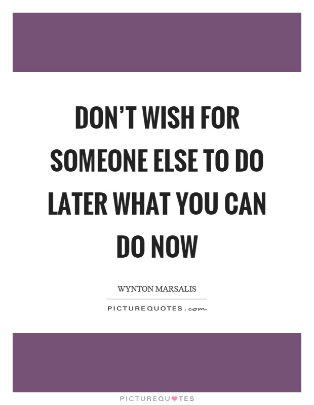 Don't wish for someone else to do later what you can do now Picture Quote #1
