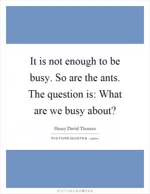 It is not enough to be busy. So are the ants. The question is: What are we busy about? Picture Quote #1