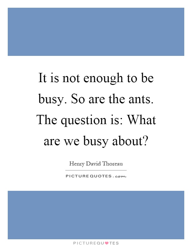 It is not enough to be busy. So are the ants. The question is: What are we busy about? Picture Quote #1