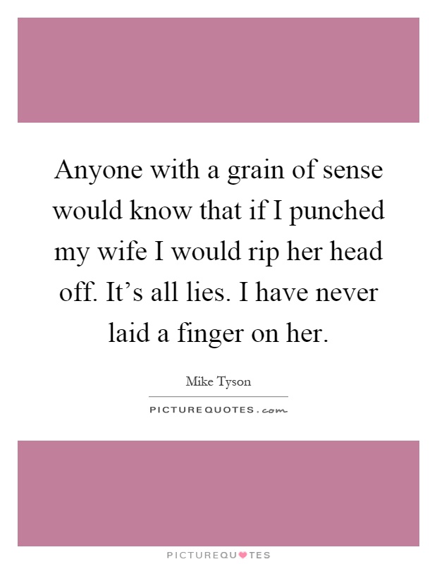 Anyone with a grain of sense would know that if I punched my wife I would rip her head off. It's all lies. I have never laid a finger on her Picture Quote #1