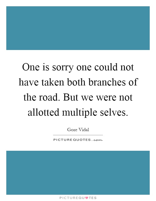 One is sorry one could not have taken both branches of the road. But we were not allotted multiple selves Picture Quote #1