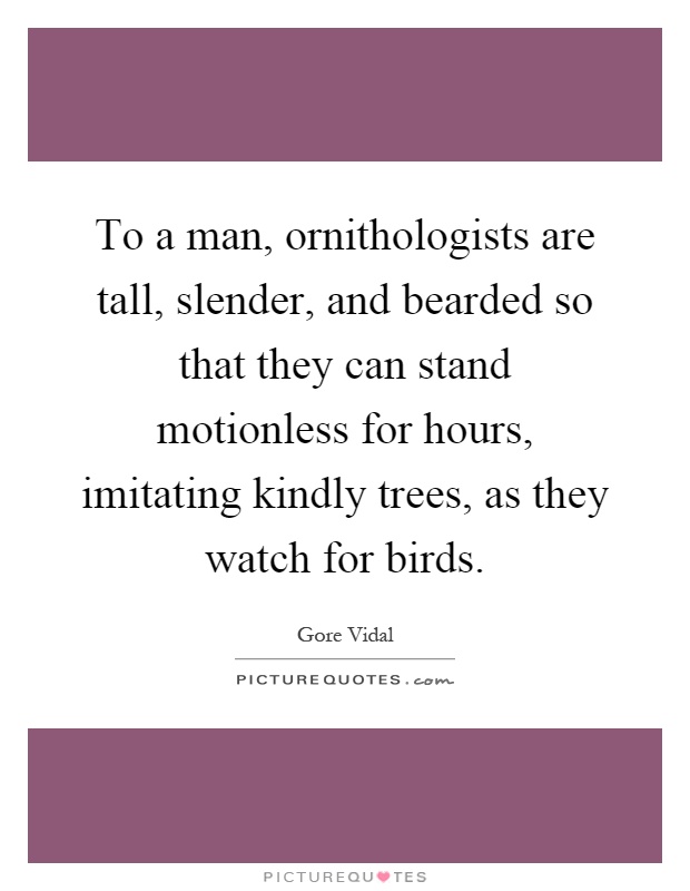 To a man, ornithologists are tall, slender, and bearded so that they can stand motionless for hours, imitating kindly trees, as they watch for birds Picture Quote #1