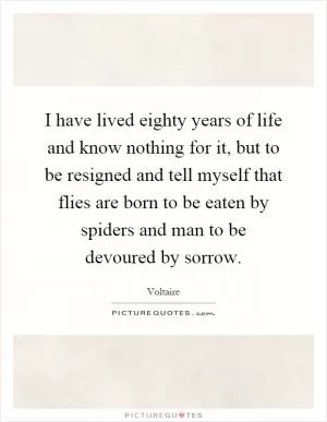 I have lived eighty years of life and know nothing for it, but to be resigned and tell myself that flies are born to be eaten by spiders and man to be devoured by sorrow Picture Quote #1