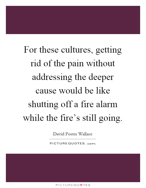 For these cultures, getting rid of the pain without addressing the deeper cause would be like shutting off a fire alarm while the fire's still going Picture Quote #1