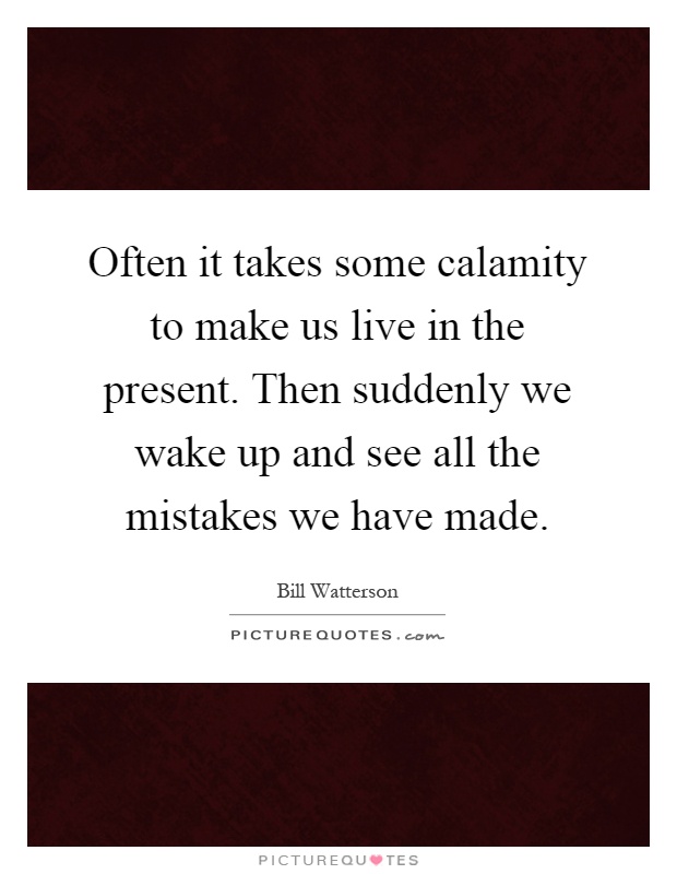 Often it takes some calamity to make us live in the present. Then suddenly we wake up and see all the mistakes we have made Picture Quote #1