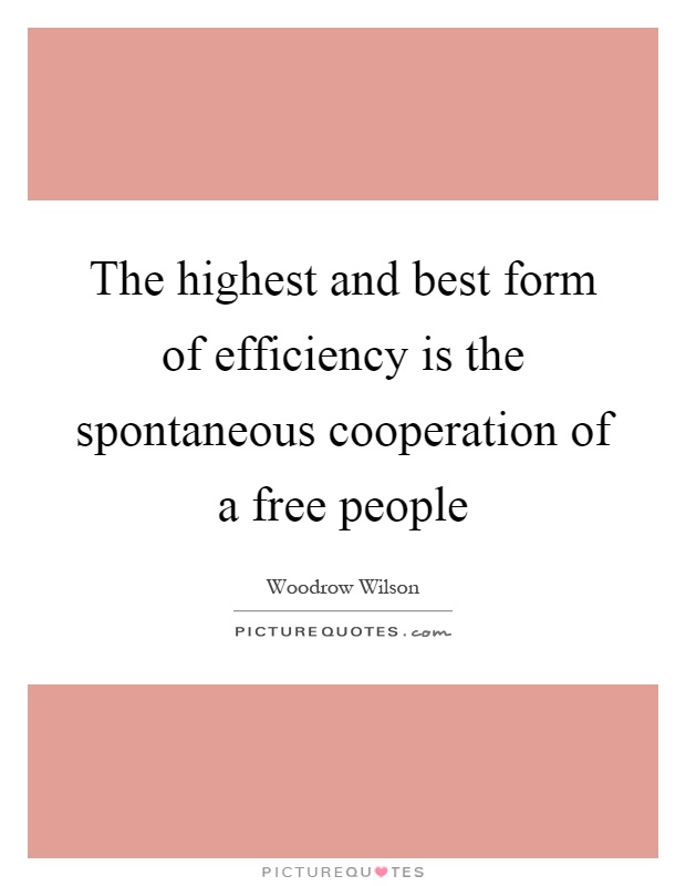 The highest and best form of efficiency is the spontaneous cooperation of a free people Picture Quote #1