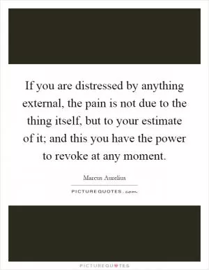 If you are distressed by anything external, the pain is not due to the thing itself, but to your estimate of it; and this you have the power to revoke at any moment Picture Quote #1