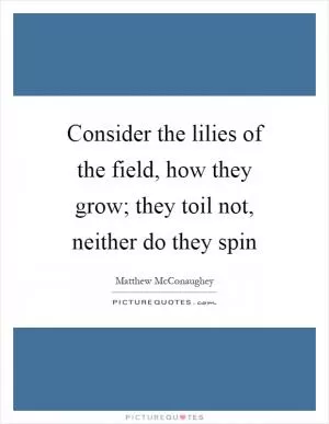 Consider the lilies of the field, how they grow; they toil not, neither do they spin Picture Quote #1