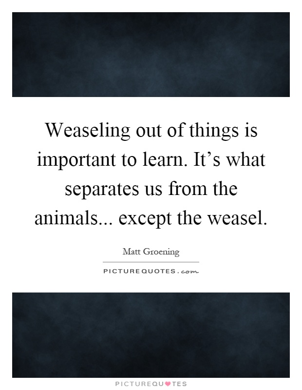 Weaseling out of things is important to learn. It's what separates us from the animals... except the weasel Picture Quote #1