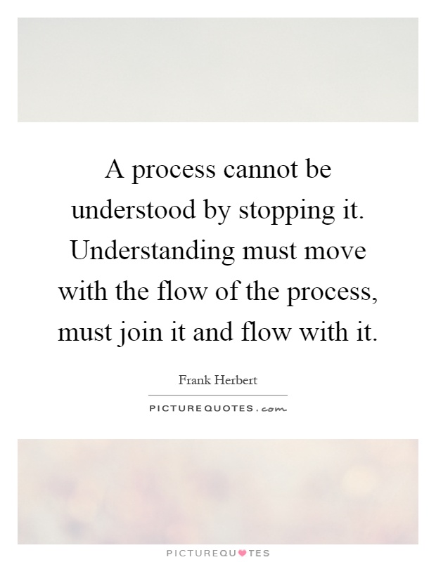 A process cannot be understood by stopping it. Understanding must move with the flow of the process, must join it and flow with it Picture Quote #1