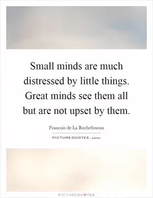 Small minds are much distressed by little things. Great minds see them all but are not upset by them Picture Quote #1